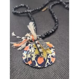 Plunder Leopard Pumpkin Necklace Fall Halloween Beaded Statement Pendant Boho